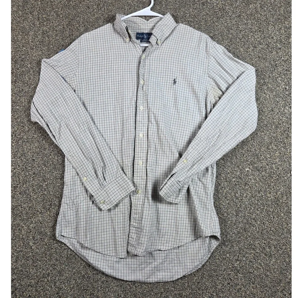 Polo Ralph Lauren Button Down Shirt Mens M Grey Check Custom Fit Cotton 0383‎